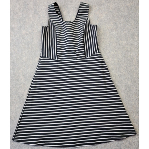 Exofficio Dresses & Skirts - ExOfficio Dress Womens Medium Black White Stripe Keyhole Back Ponte Fit Flare